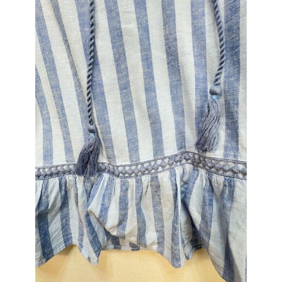 Crown & Ivy Womens Peplum Blouse Top Size M BlueStriped Sleeveless Linen Blend - Picture 4 of 12